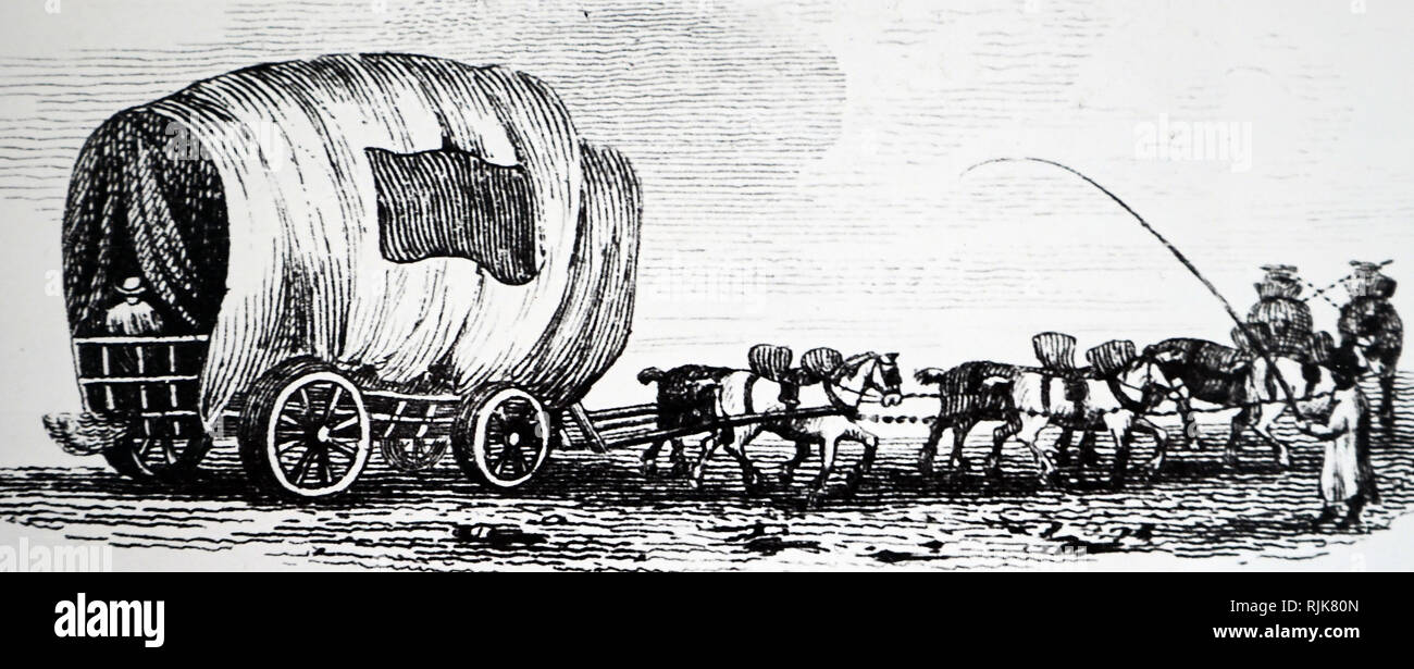 Una incisione raffigurante un carter e carro. Datata del XIX secolo Foto Stock