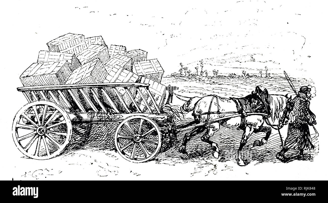 Una incisione raffigurante un carter e carro. Datata del XIX secolo Foto Stock