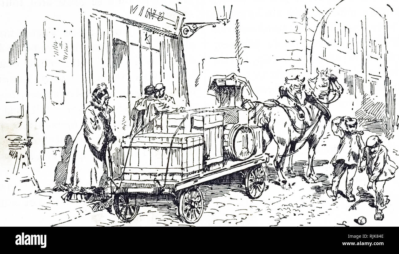 Una incisione raffigurante una piattaforma del carro. Datata del XIX secolo Foto Stock