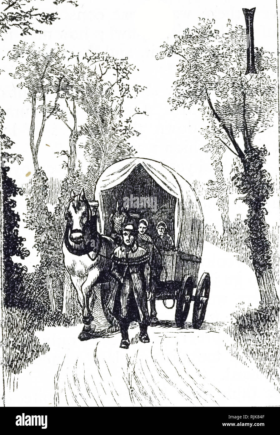 Una incisione raffigurante un carter e carro. Datata del XIX secolo Foto Stock
