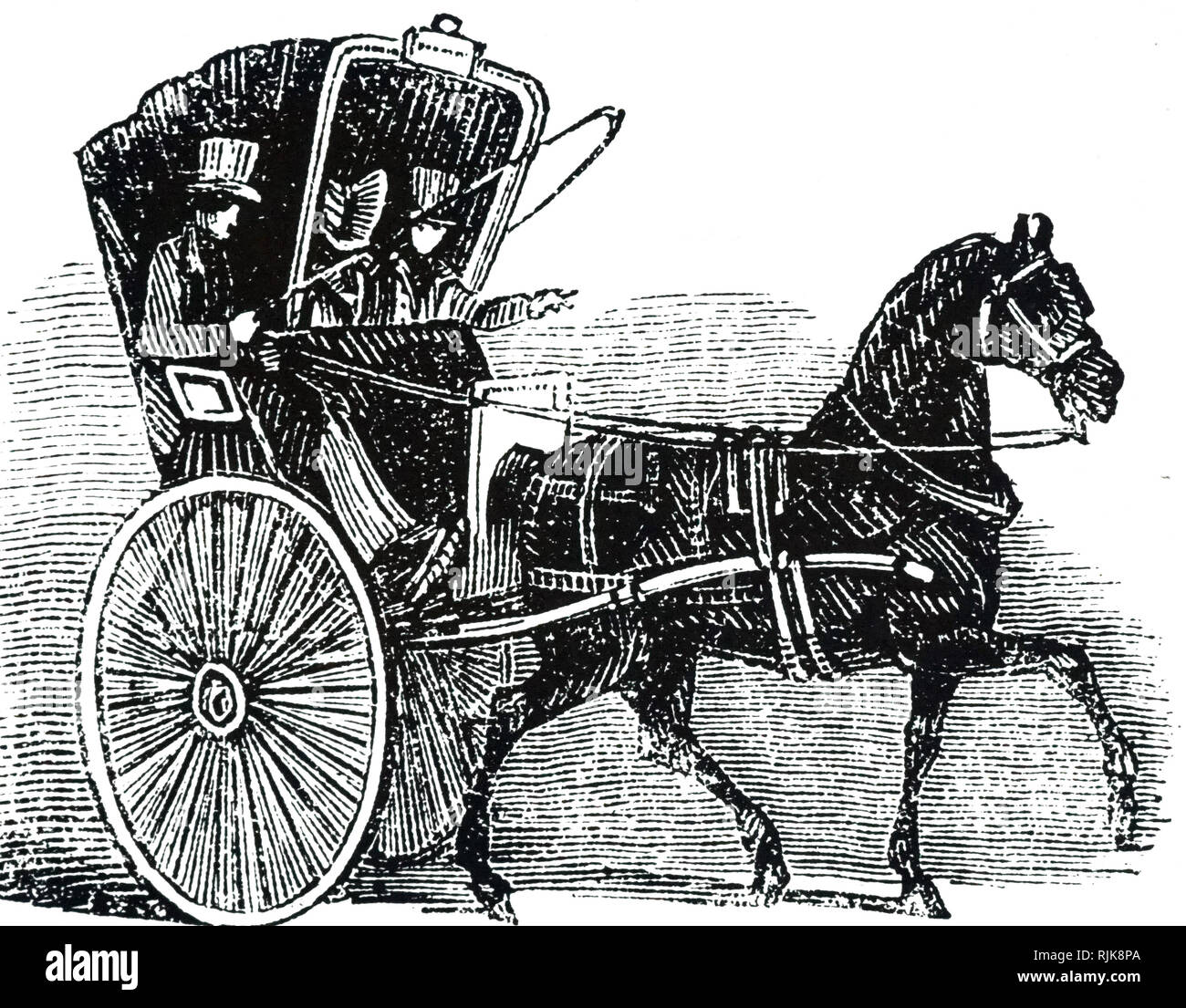 Una incisione raffigurante un inglese di Hackney coach. Datata del XIX secolo Foto Stock