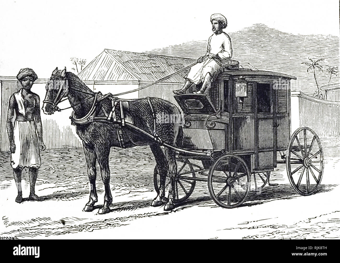 Una incisione raffigurante un Indiano Hackney coach. Datata del XIX secolo Foto Stock