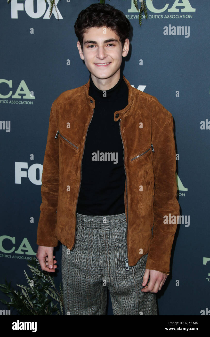 PASADENA, Los Angeles, CA, Stati Uniti d'America - 06 febbraio: David Mazouz arriva al FOX TCA Winter 2019 All-Star partito svoltasi presso la Fig House il 6 febbraio 2019 a Pasadena, Los Angeles, California, Stati Uniti. (Foto di Xavier COLLIN/Image Press Agency) Foto Stock