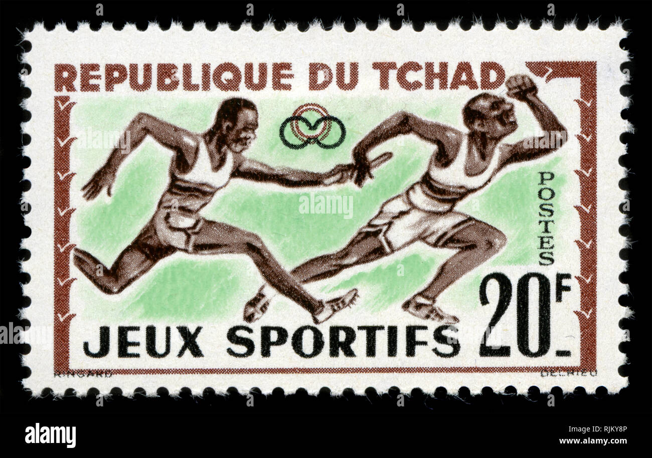 Con timbro postale timbro dal Ciad in Abidjan serie giochi rilasciati nel 1962 Foto Stock