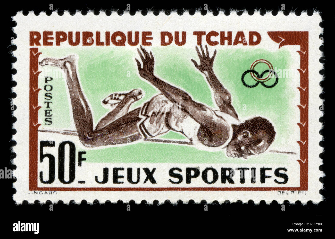 Con timbro postale timbro dal Ciad in Abidjan serie giochi rilasciati nel 1962 Foto Stock