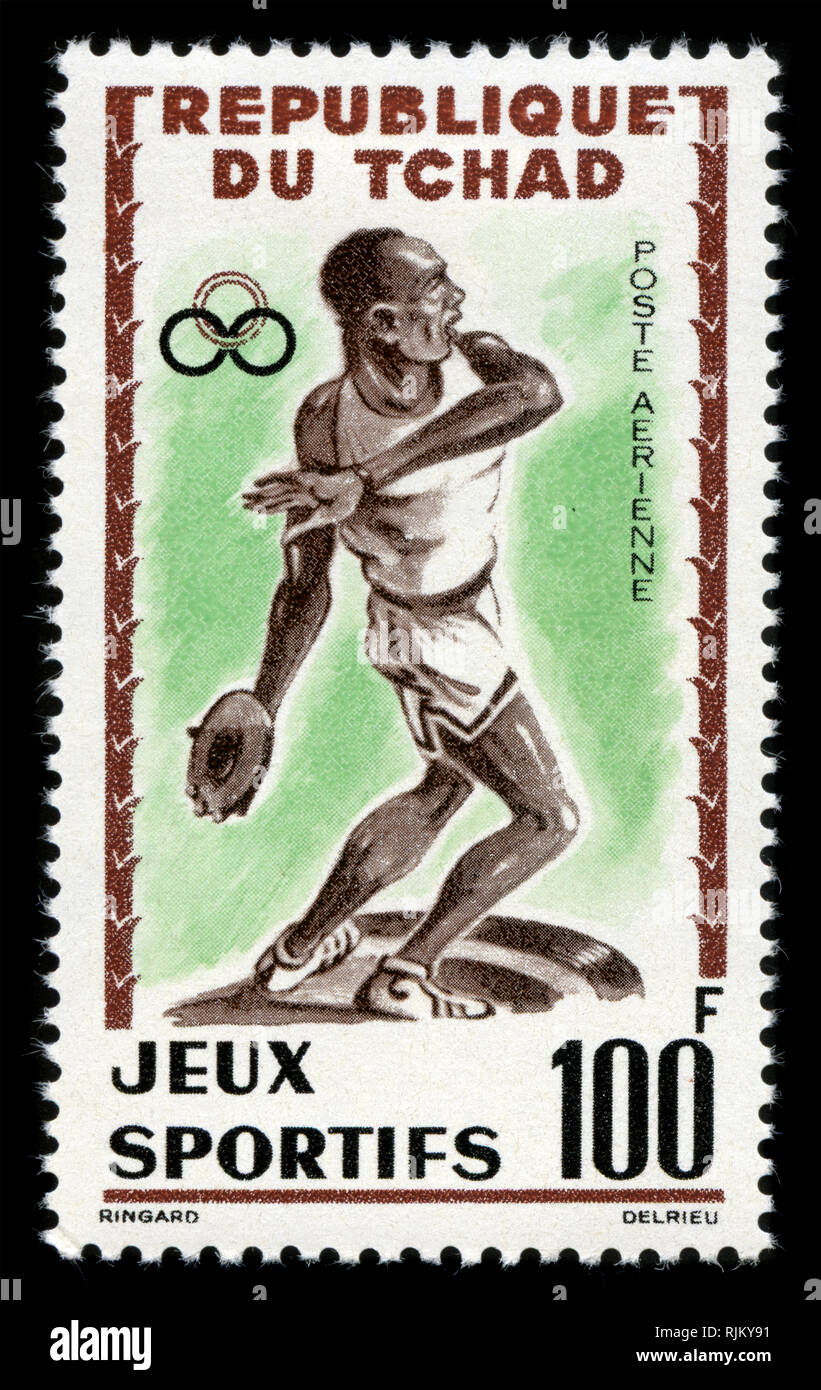 Con timbro postale timbro dal Ciad in Abidjan serie giochi rilasciati nel 1962 Foto Stock