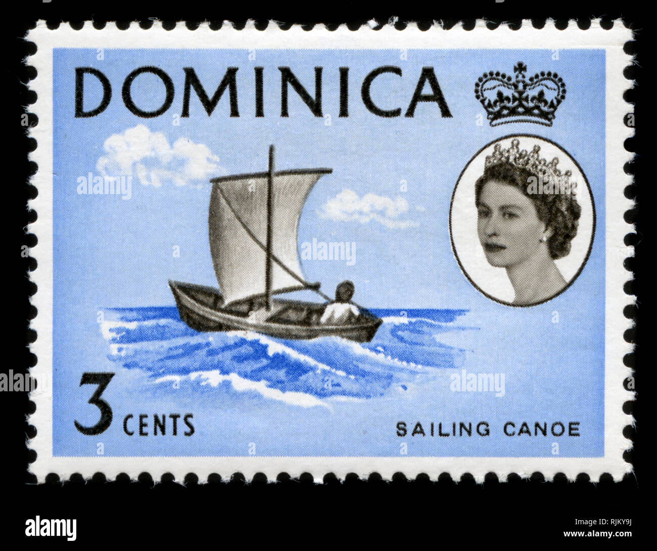 Francobollo da Dominica nel Queen Elizabeth II e scene locali - moneta decimale serie emesse nel 1963 Foto Stock