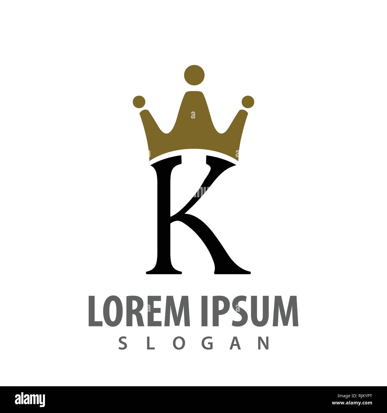Lettera iniziale K con logo corona concept design. Simbolo grafico elemento di modello di vettore Illustrazione Vettoriale