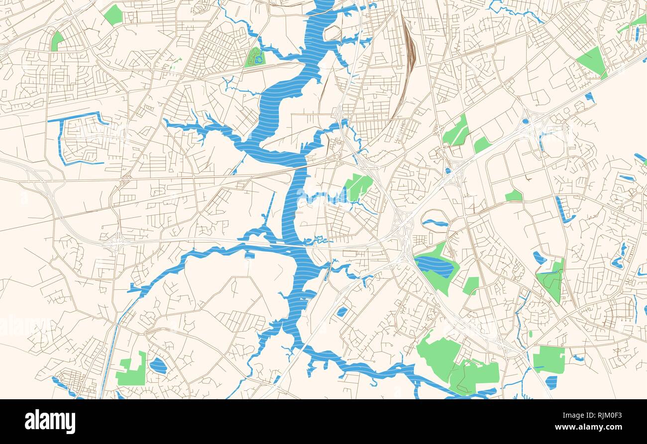 Chesapeake in Virginia mappa stampabile estratto. Questo vettore streetmap del centro cittadino di Chesapeake è realizzato per una infografica e progetti di stampa. Illustrazione Vettoriale