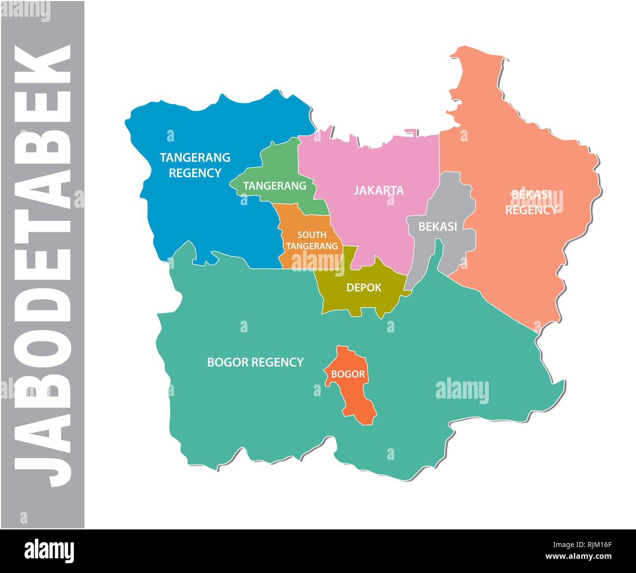 Mappa vettoriale della megacity indonesiano (area urbana) Jabodetabek Illustrazione Vettoriale