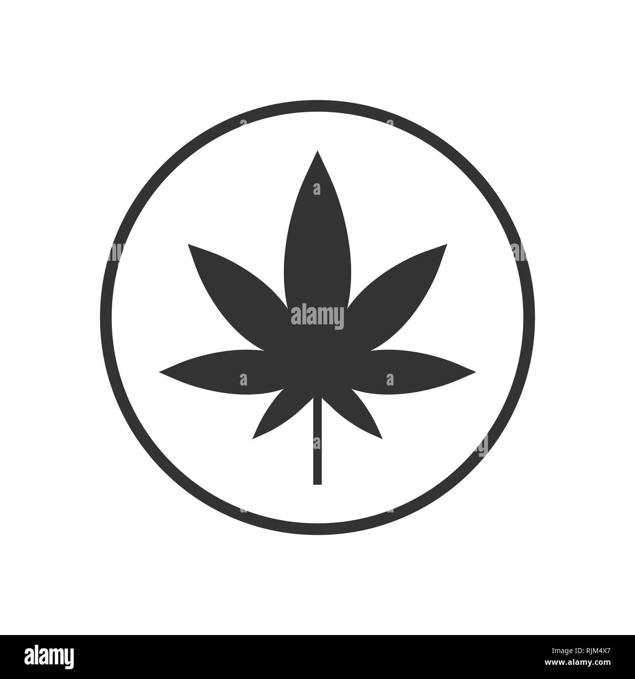 La Cannabis, foglia di marijuana e la relativa icona. Illustrazione Vettoriale, design piatto. Illustrazione Vettoriale