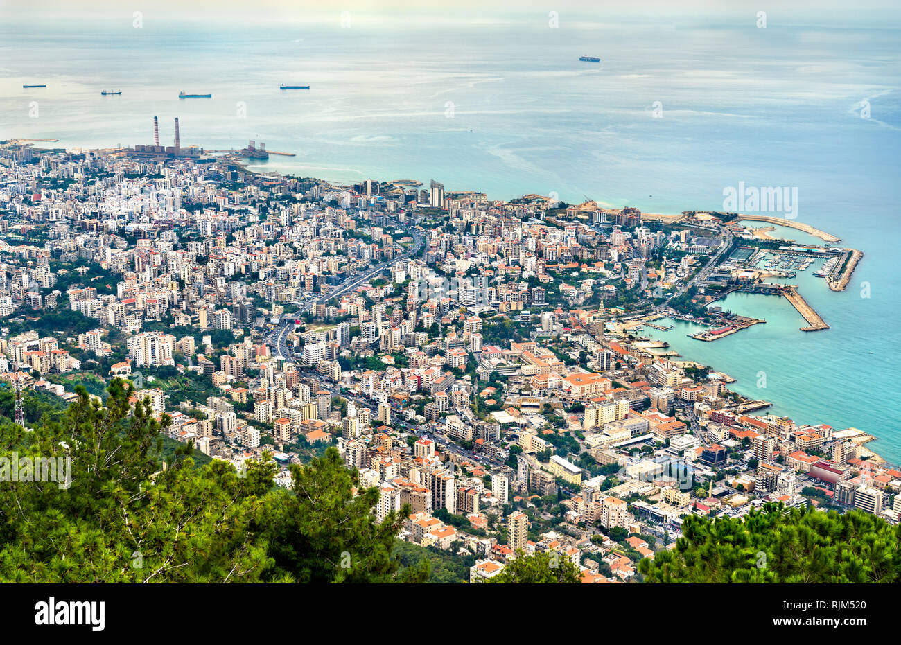 Vista aerea di Jounieh in Libano Foto Stock