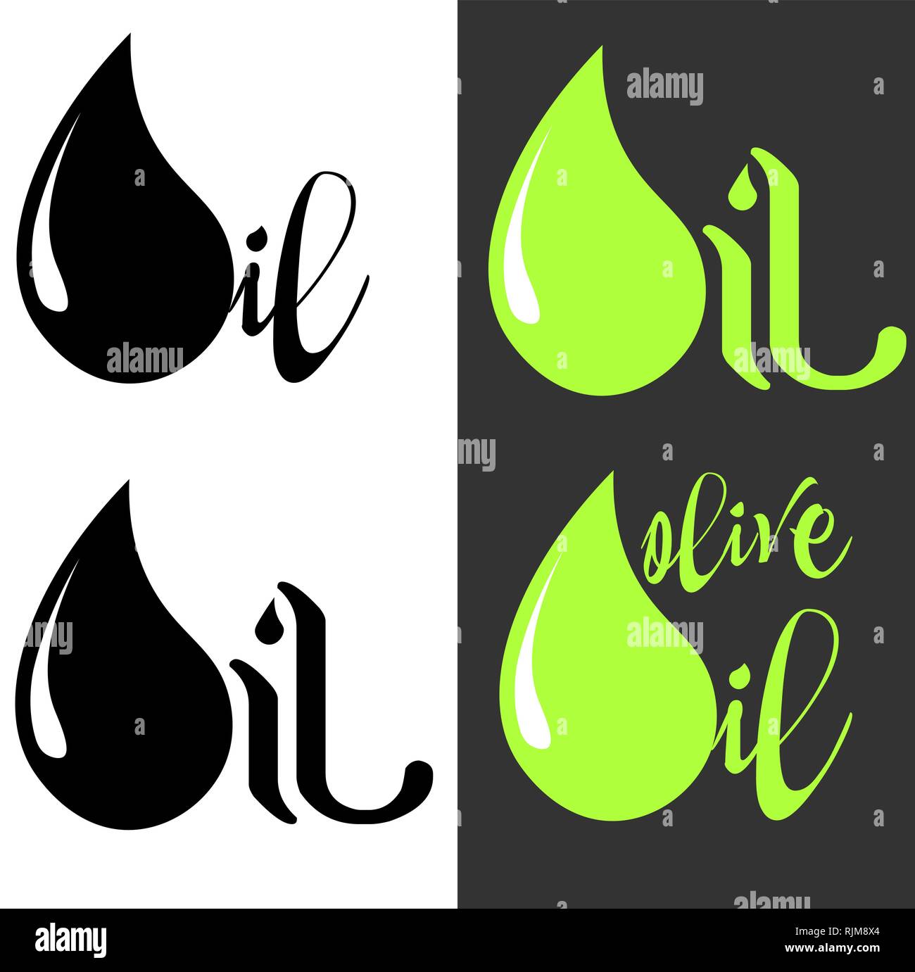 Logo tipografiche per uso industriale e per l'olio d'oliva impostato Illustrazione Vettoriale