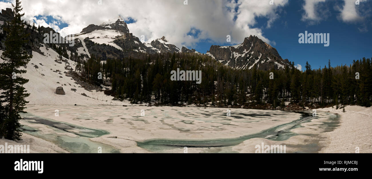 WY03340-00...WYOMING - una giornata nuvolosa a una coperta di neve sorpresa lago nel Parco Nazionale di Grand Teton. Foto Stock