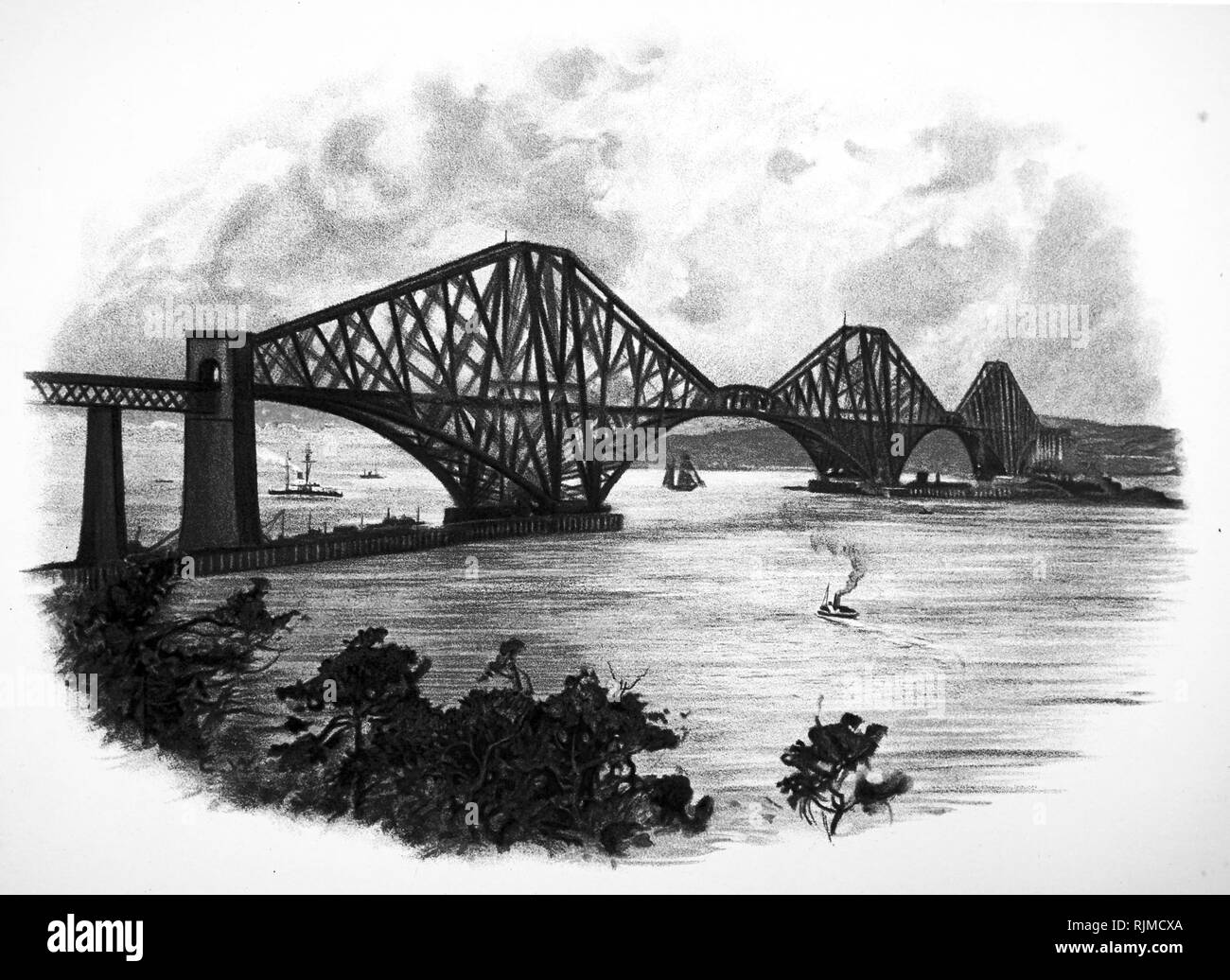 Illustrazione che mostra il Ponte di Forth Rail da sud-est. Ingegnere: Benjamin Baker (1840-1907) Struttura a sbalzo. 1890. Foto Stock