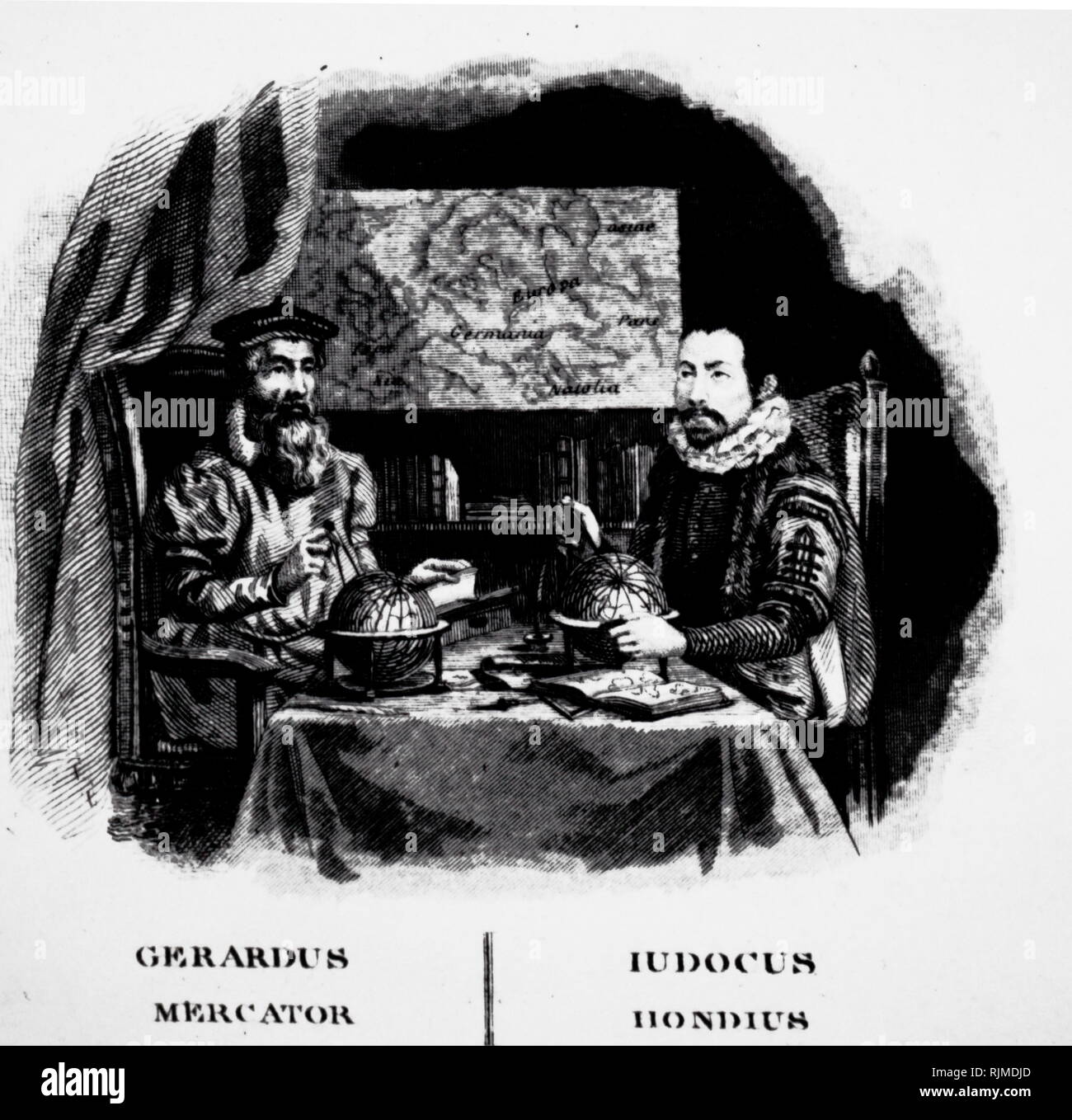 Illustrazione che mostra Gerardus Mercator (1512 - 1594), una cinquecentesca di German-Flemish cartografo, geografo e cosmografo. Foto Stock