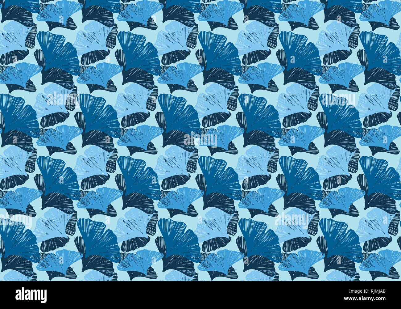Foglie di Ginkgo disegno vettoriale in blu nella tavolozza dei colori Illustrazione Vettoriale