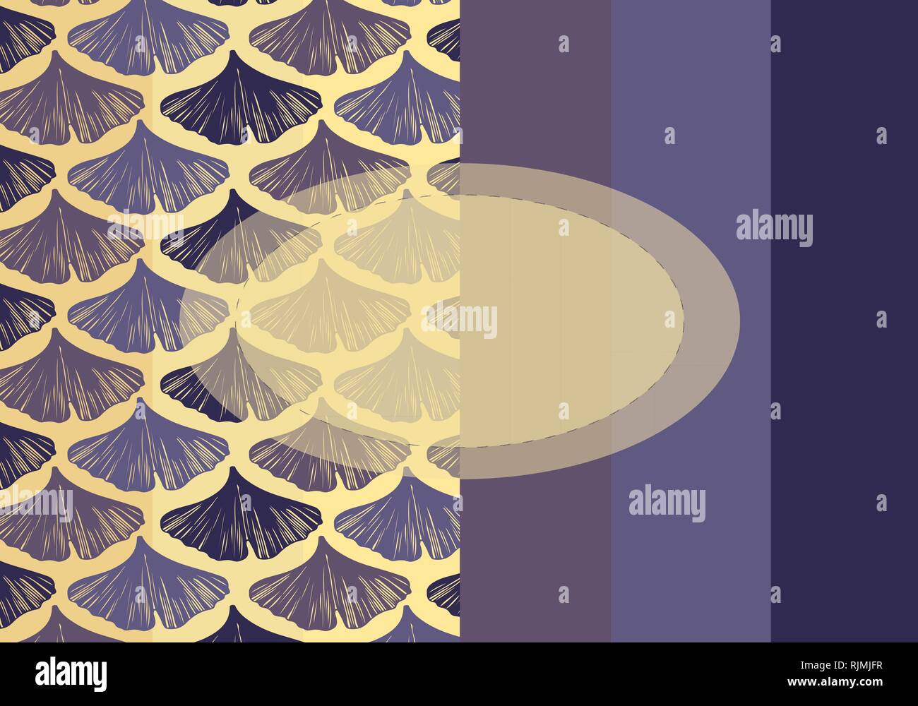 Foglie di Ginkgo vettore scheda modello modello in giallo e viola tavolozza colori Illustrazione Vettoriale