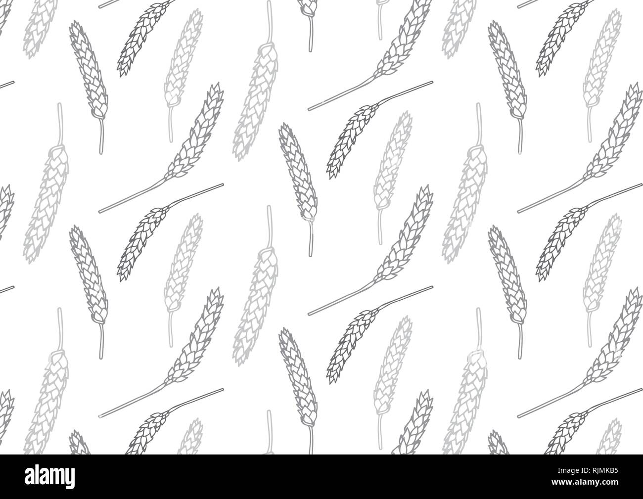 Configurazione vettore Illustrazione disegnata a mano il frumento primaverile. Birra di malto di sfondo. Raccolto autunnale. Illustrazione Vettoriale