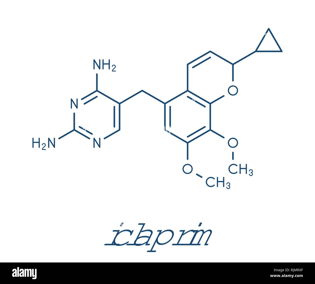 Antibiotico Iclaprim molecola di farmaco. Formula di scheletro. Illustrazione Vettoriale