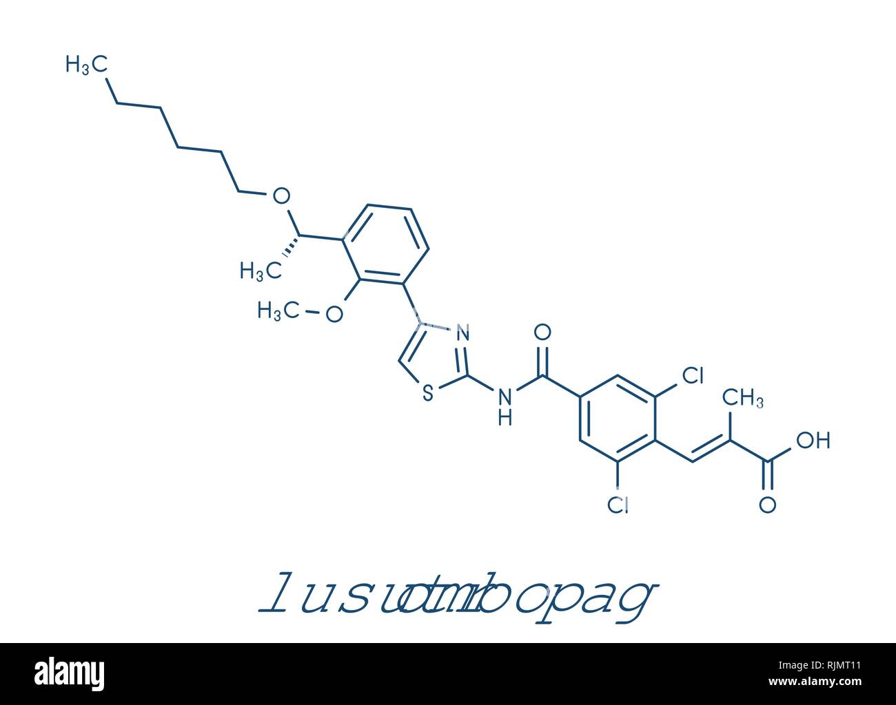 Lusutrombopag molecola di farmaco (trombopoietina agonista del recettore). Formula di scheletro. Illustrazione Vettoriale