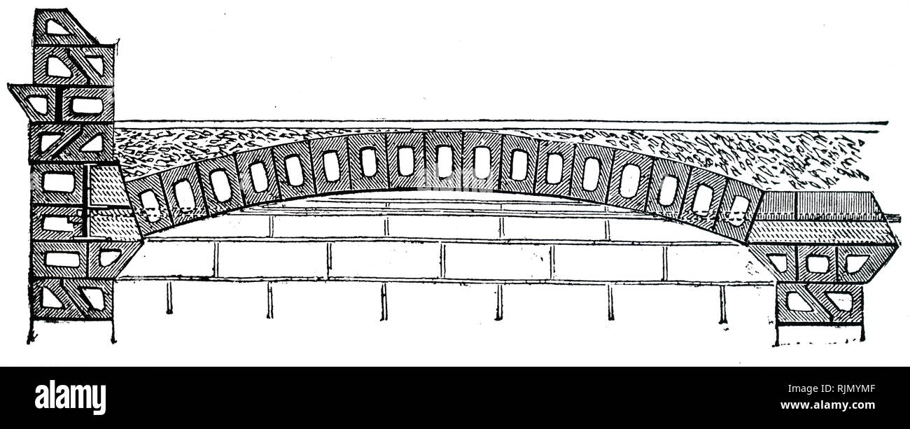 Una incisione raffigurante una vista in sezione di un cavo di costruzione in mattoni utilizzati in Prince Albert modello di abitazioni per le classi di Lena. Datata del XIX secolo Foto Stock