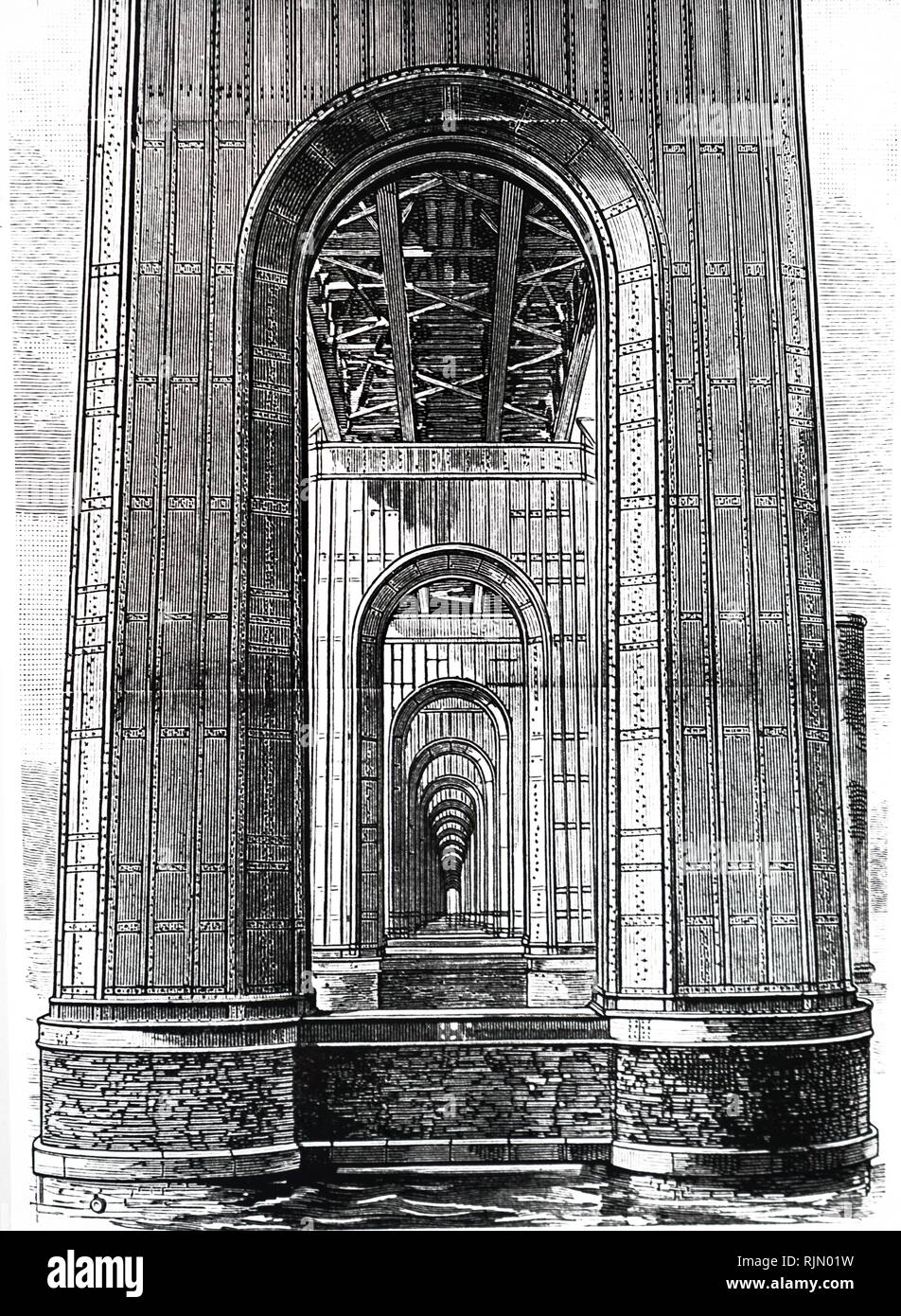 Illustrazione che mostra la nuova (seconda) Tay Bridge, costruito nel 1887, per sostituire quello distrutto nella tempesta del 28 dicembre 1879. Foto Stock
