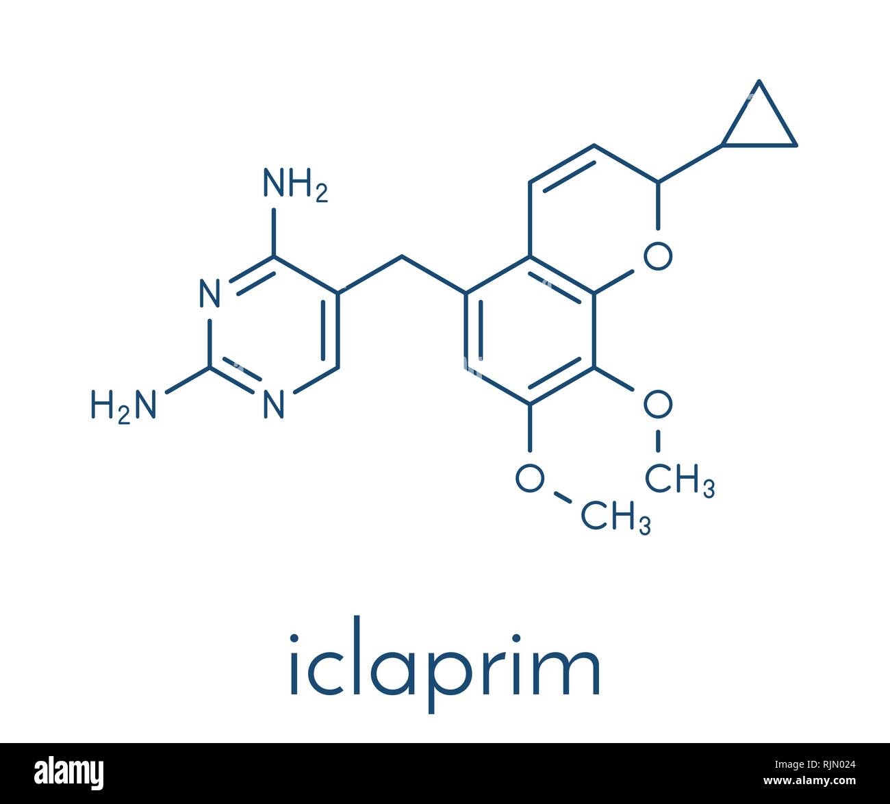 Antibiotico Iclaprim molecola di farmaco. Formula di scheletro. Illustrazione Vettoriale