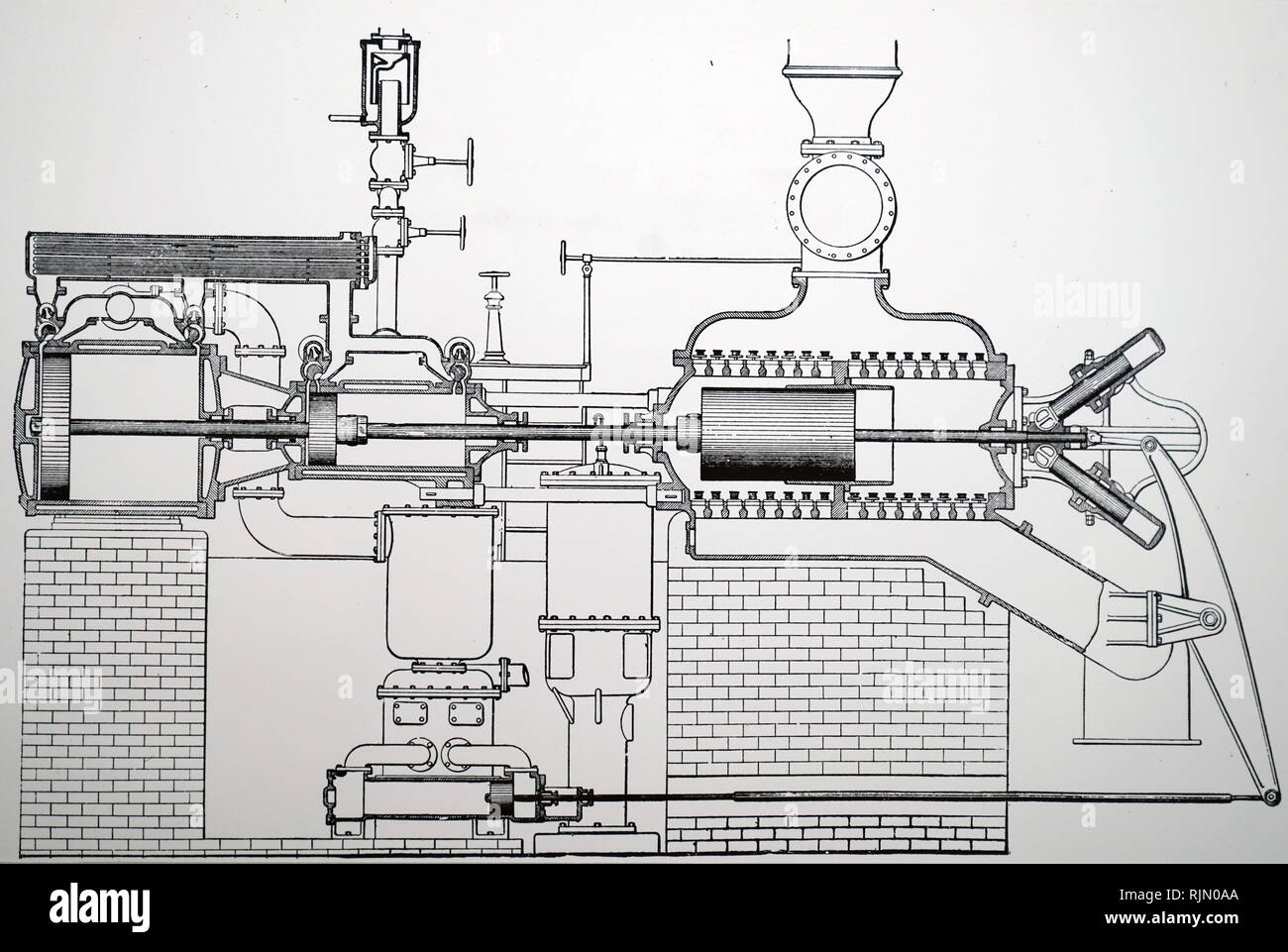 Illustrazione che mostra la vista in sezione di Worthington composto il pompaggio motore per sollevare l'acqua. New York, 1892. Foto Stock