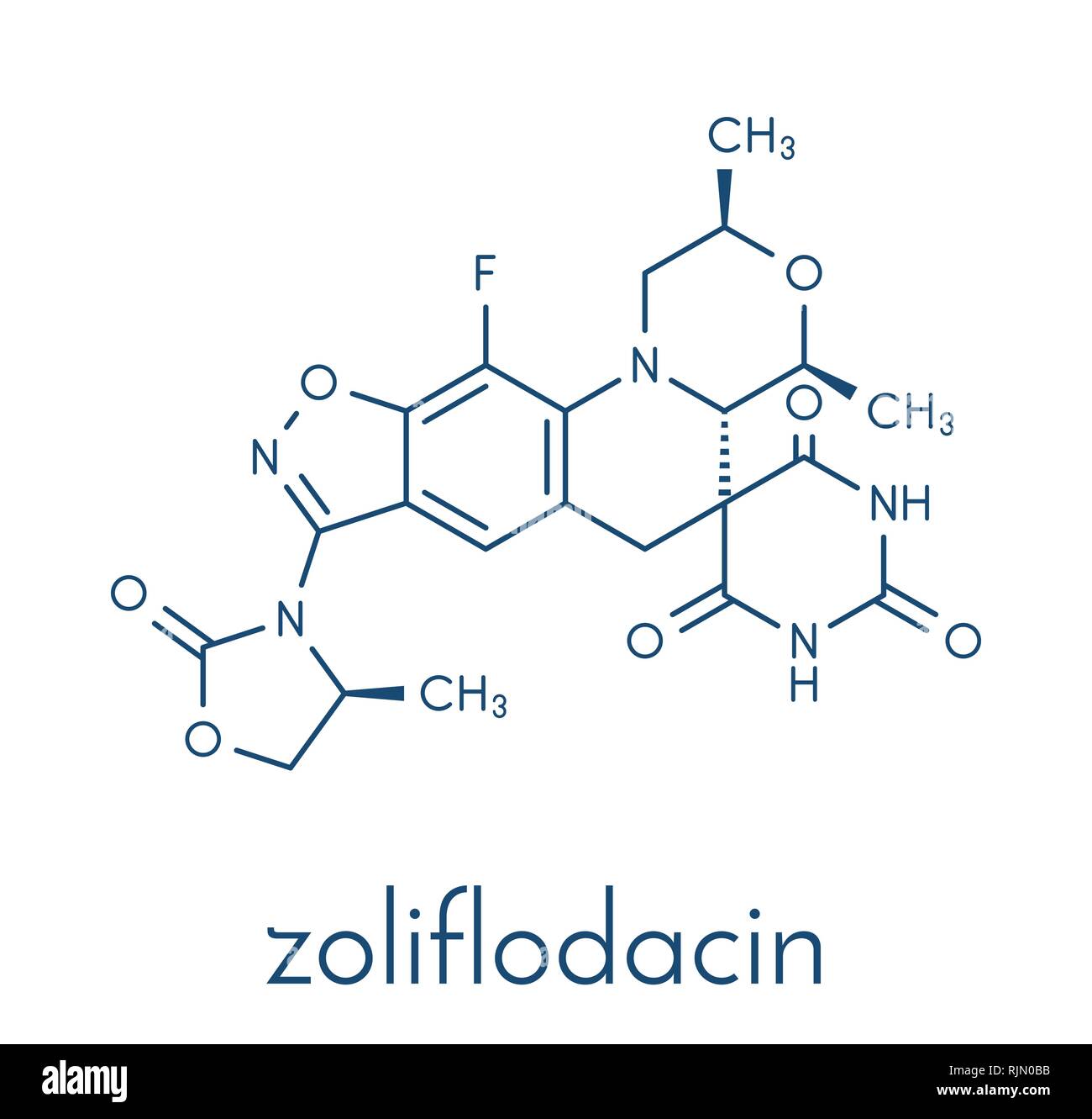 Antibiotico Zoliflodacin molecola di farmaco. Formula di scheletro. Illustrazione Vettoriale