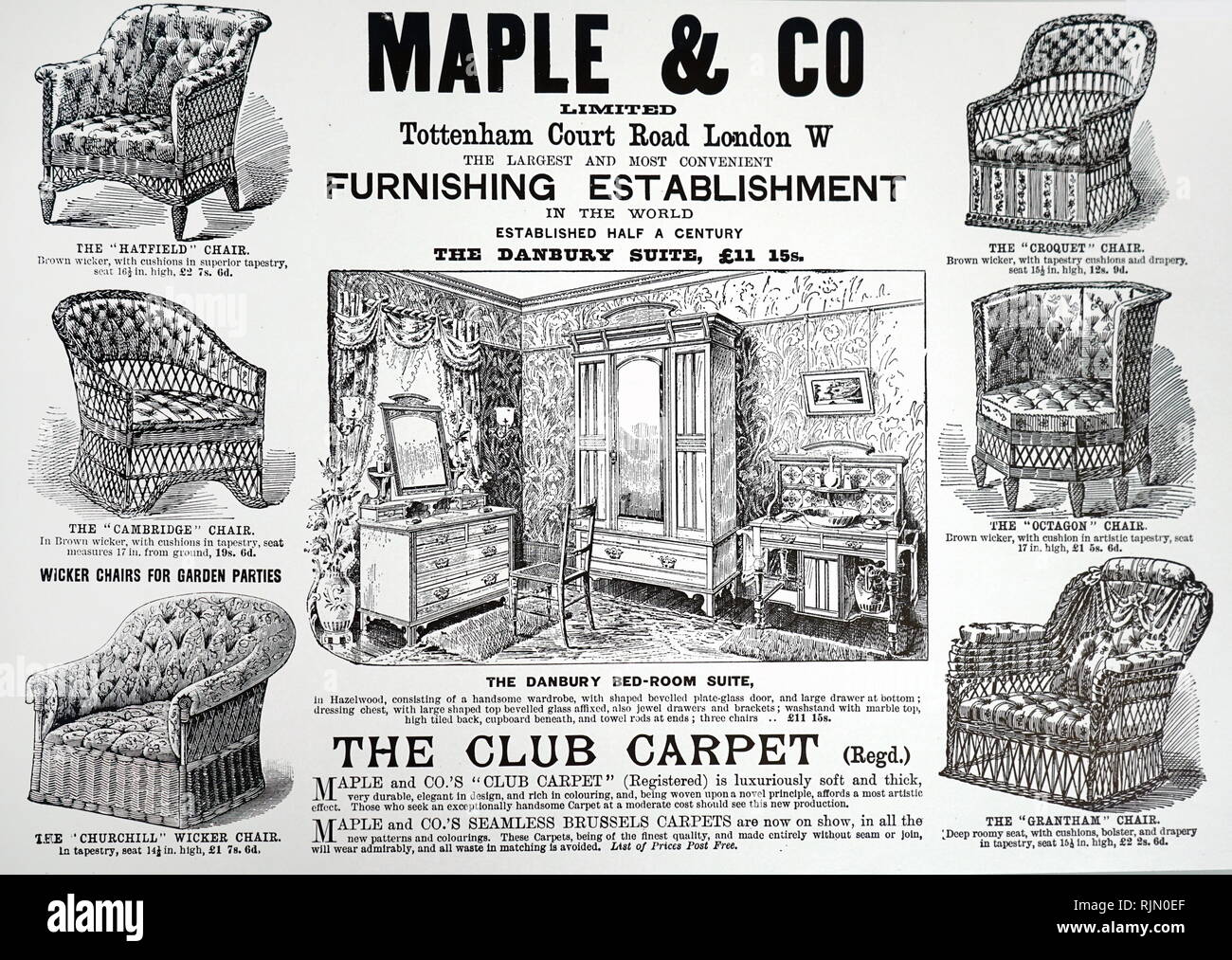 Illustrazione che mostra la pubblicità per Maple & Co mobili. Natale 1892 Foto Stock