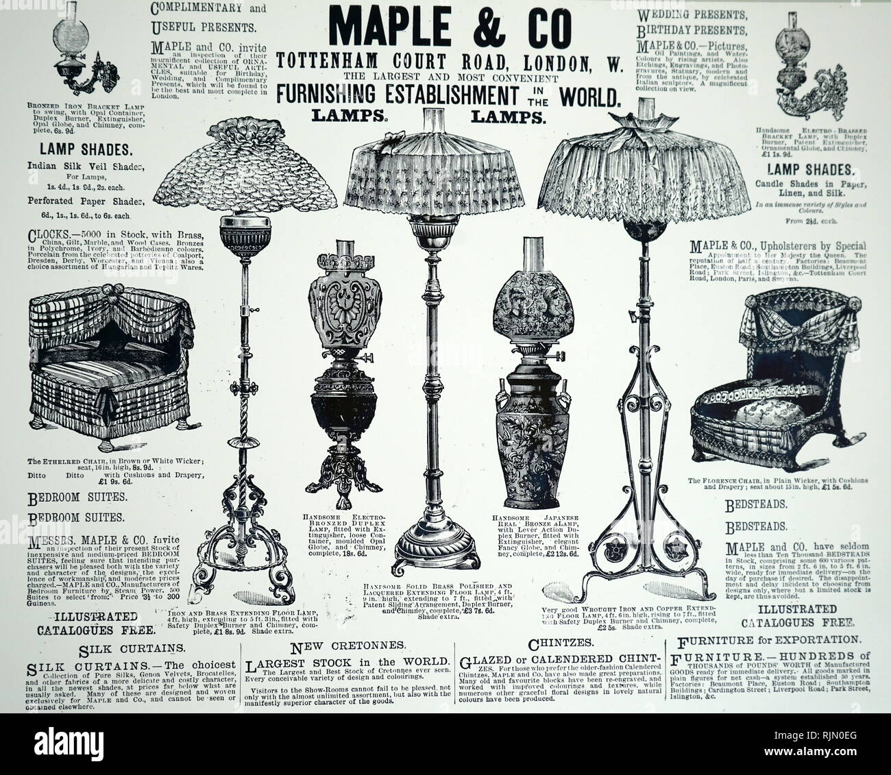 Illustrazione che mostra la pubblicità per Maple & Co mobili. Natale 1892 Foto Stock