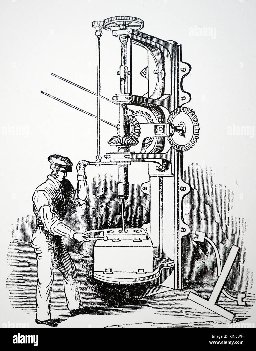 Illustrazione che mostra la macchina per la foratura di cilindri di motori a vapore, Vulcan Fonderia, Washington Street, Glasgow, Scozia, 1843 Foto Stock