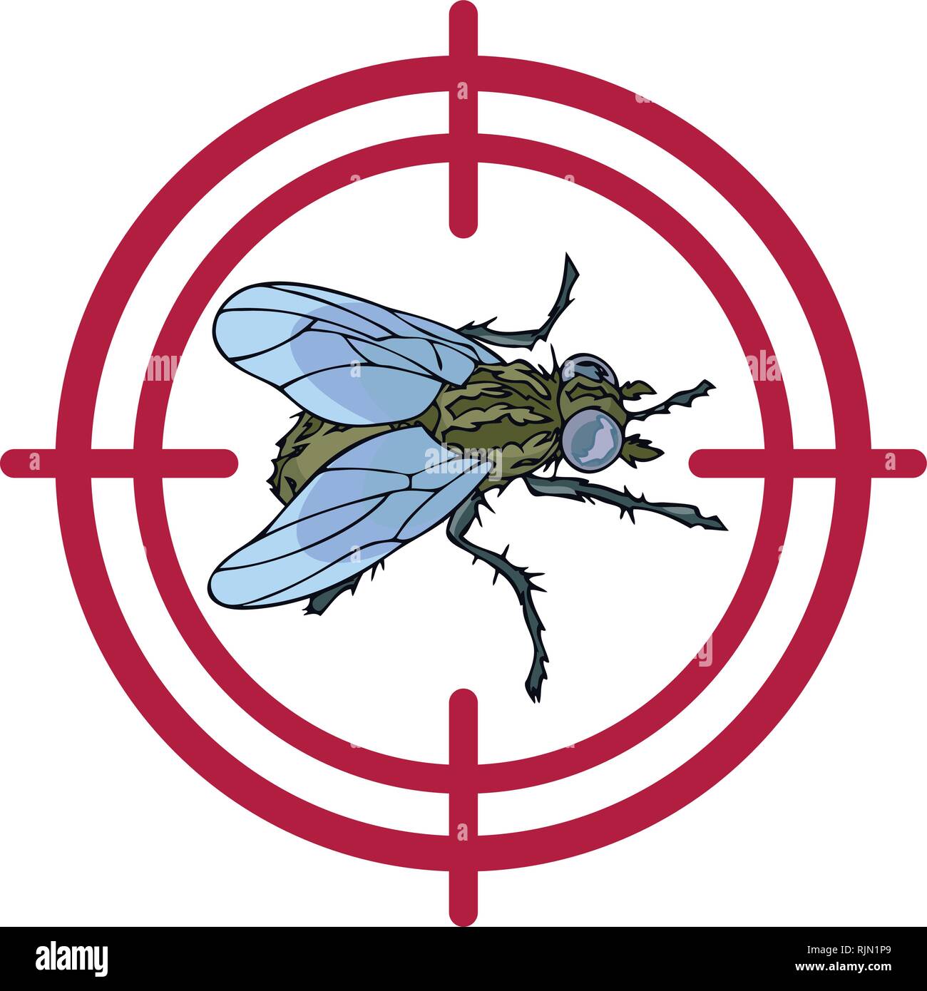 Sulla illustrazione vettoriale volare realistica e stop, indicando la distruzione di insetti. Illustrazione Vettoriale