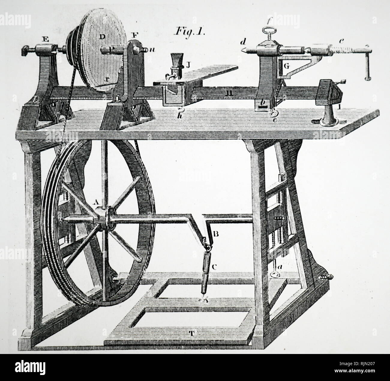 Illustrazione che mostra Henry Maudslay slitta del resto, per il contenimento di vari strumenti (h) e mobile stock (a destra). Londra, 1833 Foto Stock