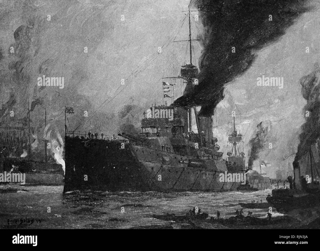 Illustrazione che mostra un Royal Navy Dreadnought corazzata 1906 Foto Stock