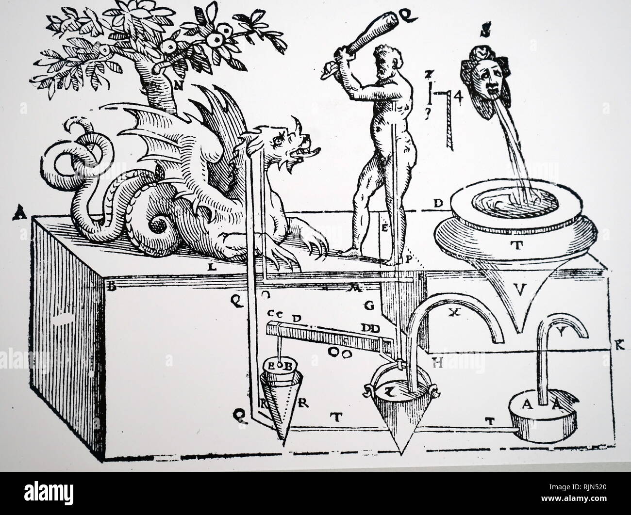 Ercole e il Drago - un modello meccanico da Erone di Alessandria. Foto Stock