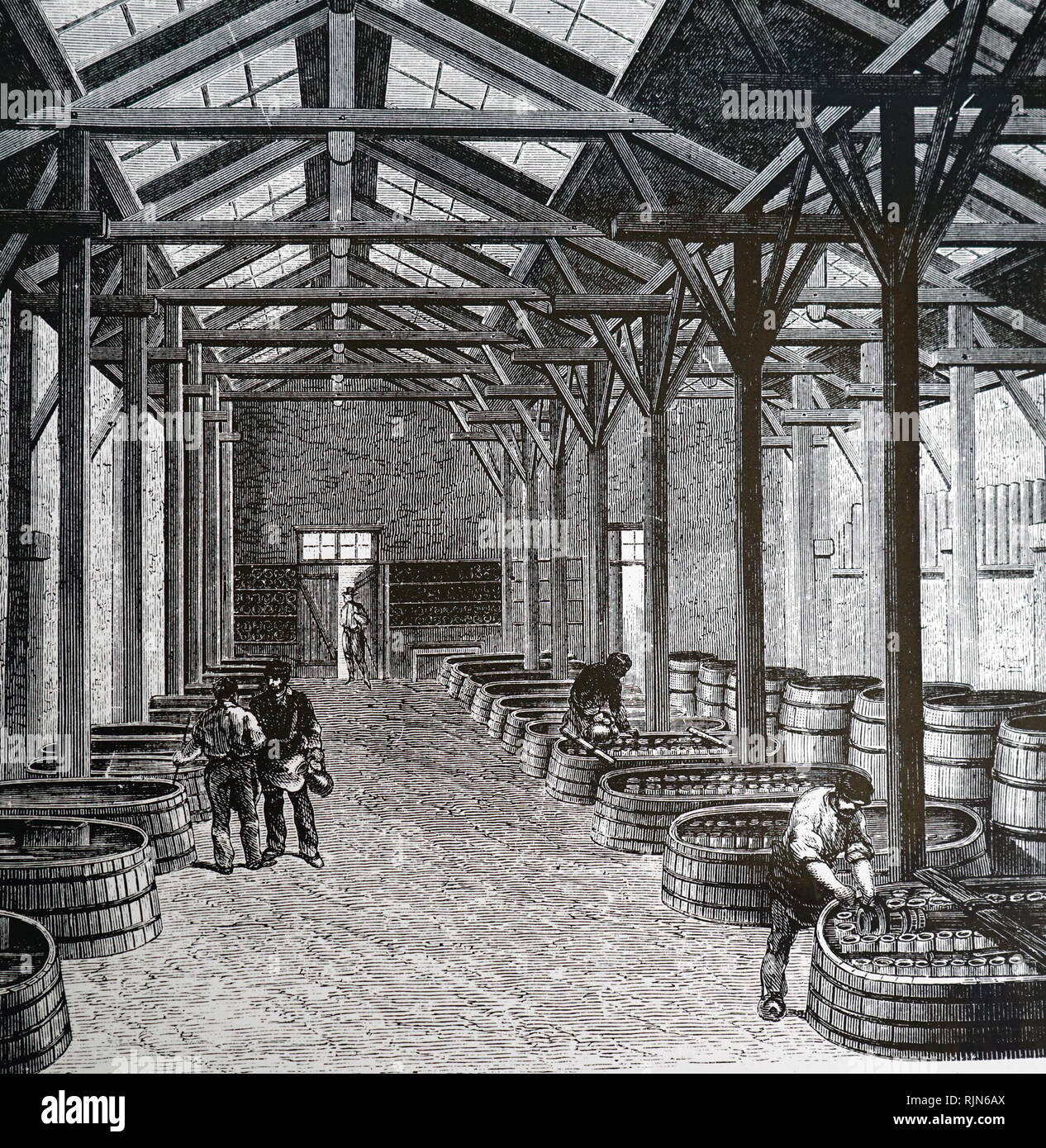 Illustrazione che mostra la elettroplaccatura in corso in Oudry's factory, Parigi 1870 Foto Stock