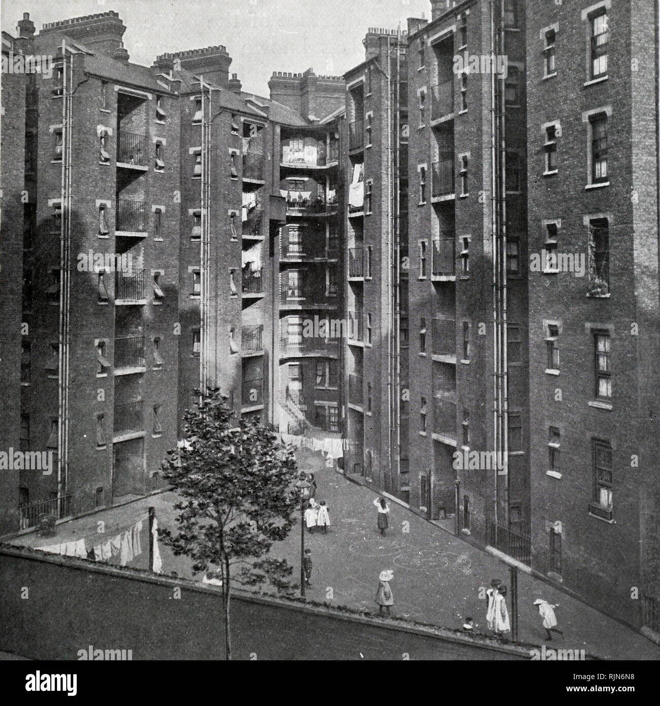Le case di Farringdon, ri-alloggiato nuova baraccopoli per poveri di Londra 1910 Foto Stock