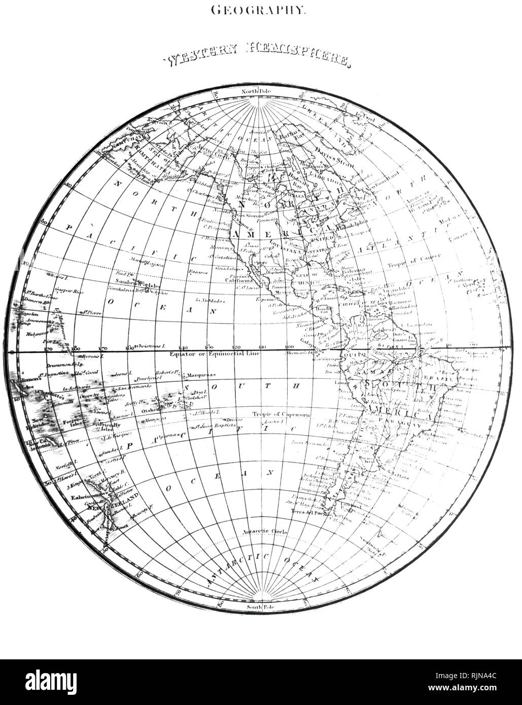 Una mappa dell emisfero occidentale come di 1816. Datata del XIX secolo Foto Stock