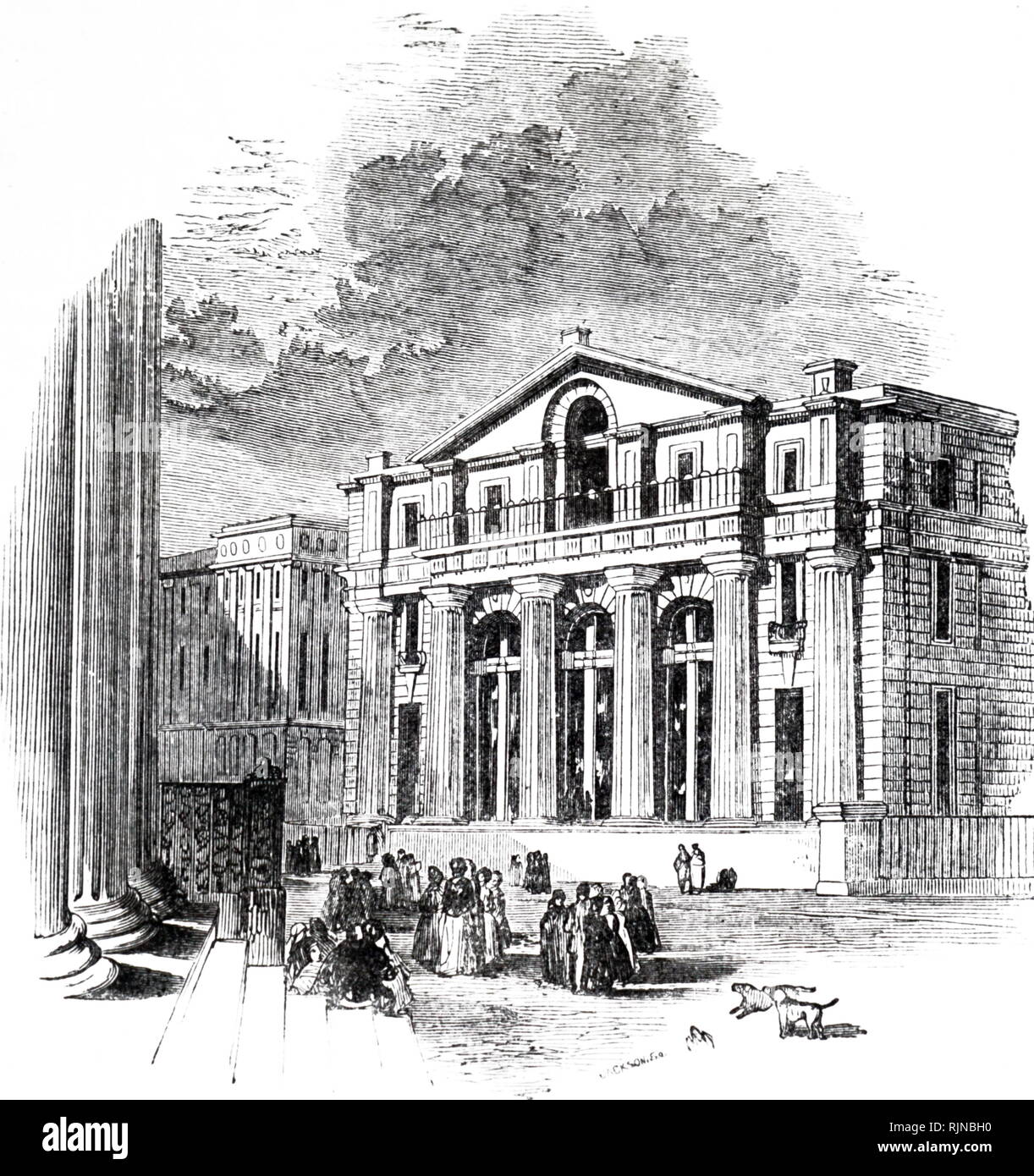 Una incisione raffigurante il Manchester filiale della Banca d'Inghilterra. Datata del XIX secolo Foto Stock