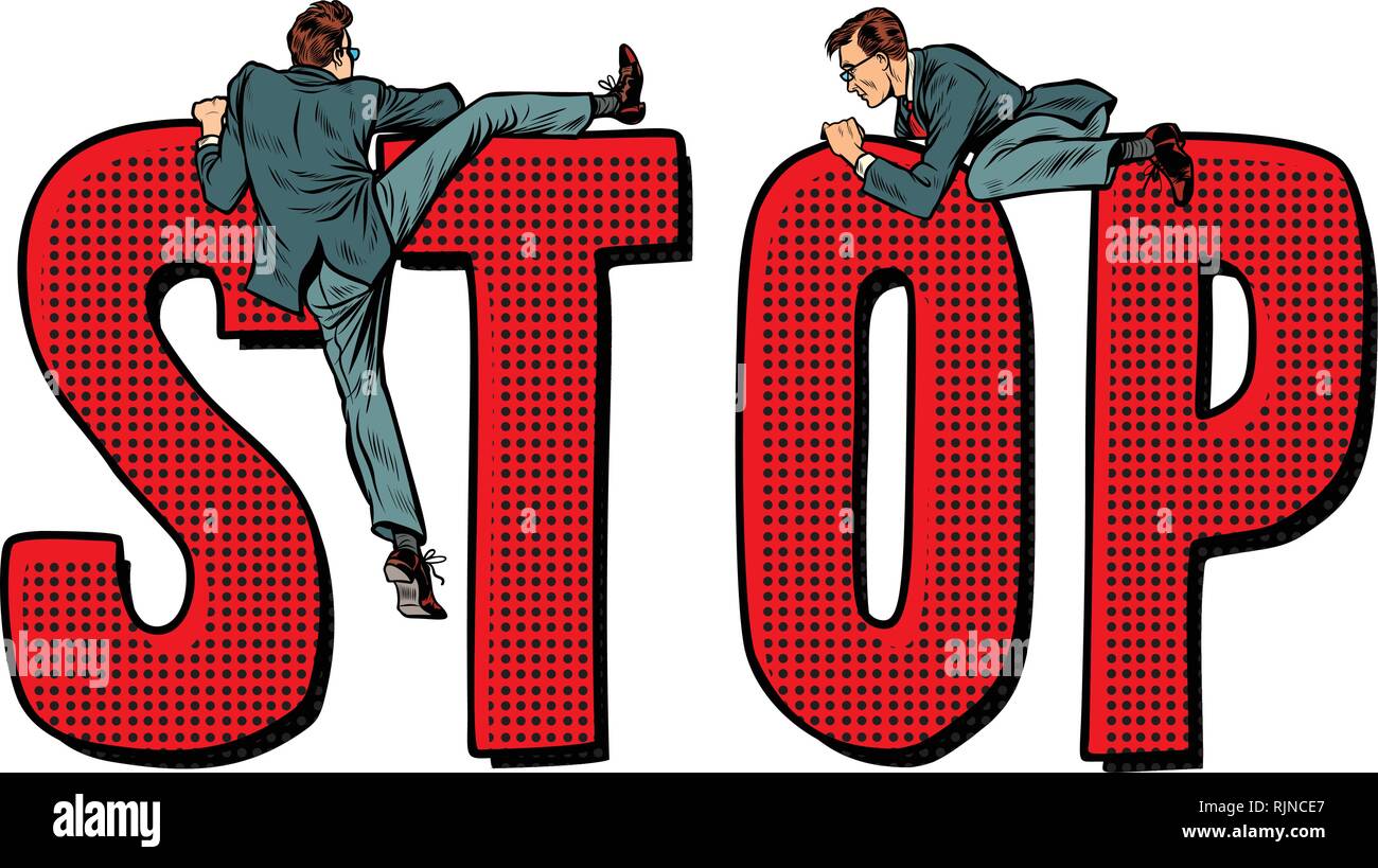 Persone salire sulla parola stop Illustrazione Vettoriale
