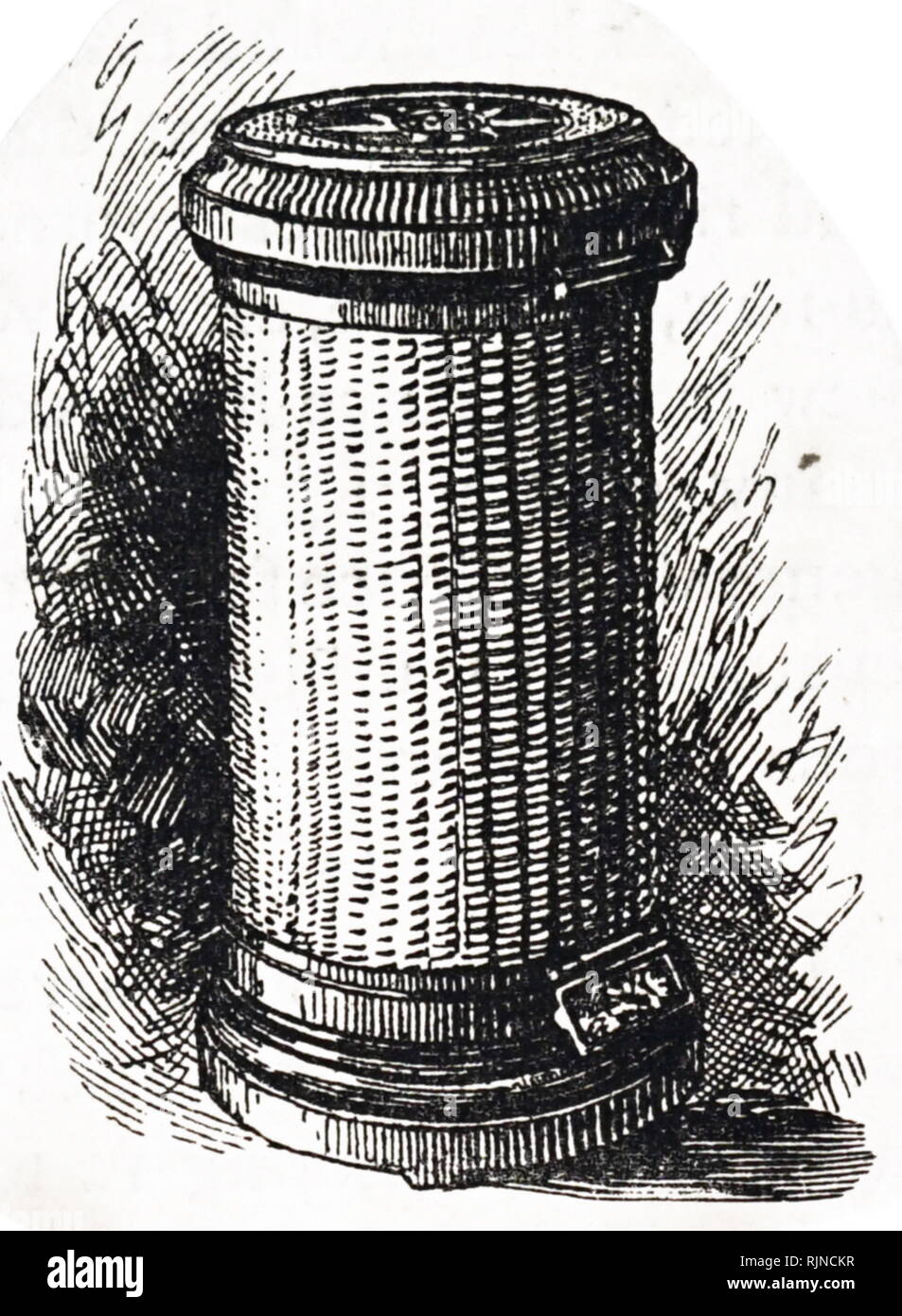 Una incisione raffigurante un gas riscaldamento in camera rivestito con un filo metallico a spirale posta che, nonché rendendo meno di un pericolo di incendio che se fosse stata una fiamma aperta. Datata del XIX secolo Foto Stock