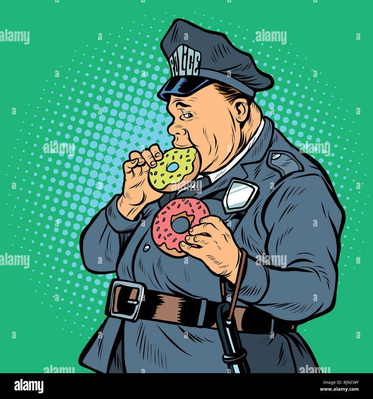 Cop mangia la ciambella Illustrazione Vettoriale