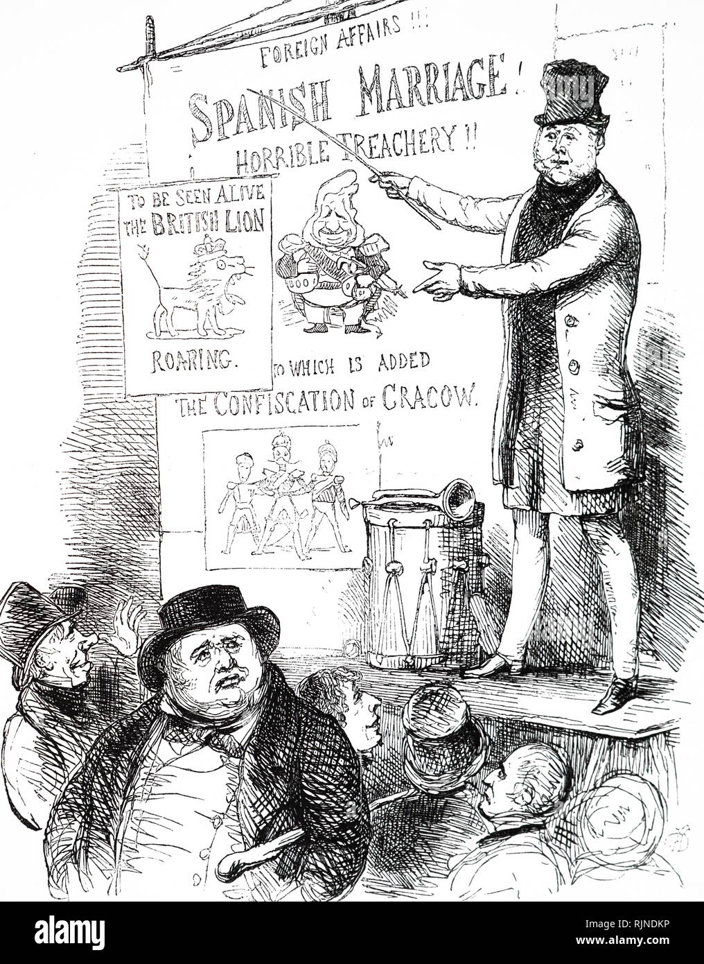 Un cartoon raffigurante John Henry Temple esporre la sua politica sul francese royal matrimoni. Illustrato da Richard Doyle. Datata del XIX secolo Foto Stock