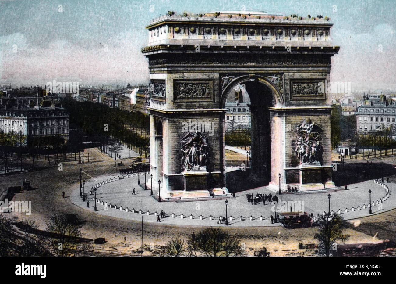 Una mano-litografia colorata di Parigi. In data xx secolo Foto Stock