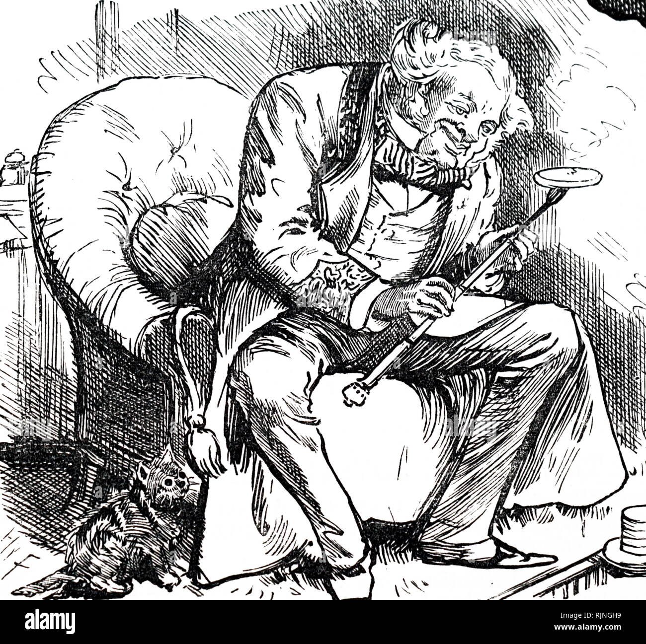 Un cartone animato raffigurante un uomo muffin di tostatura. Illustrato da Harry Furniss. Datata del XIX secolo Foto Stock