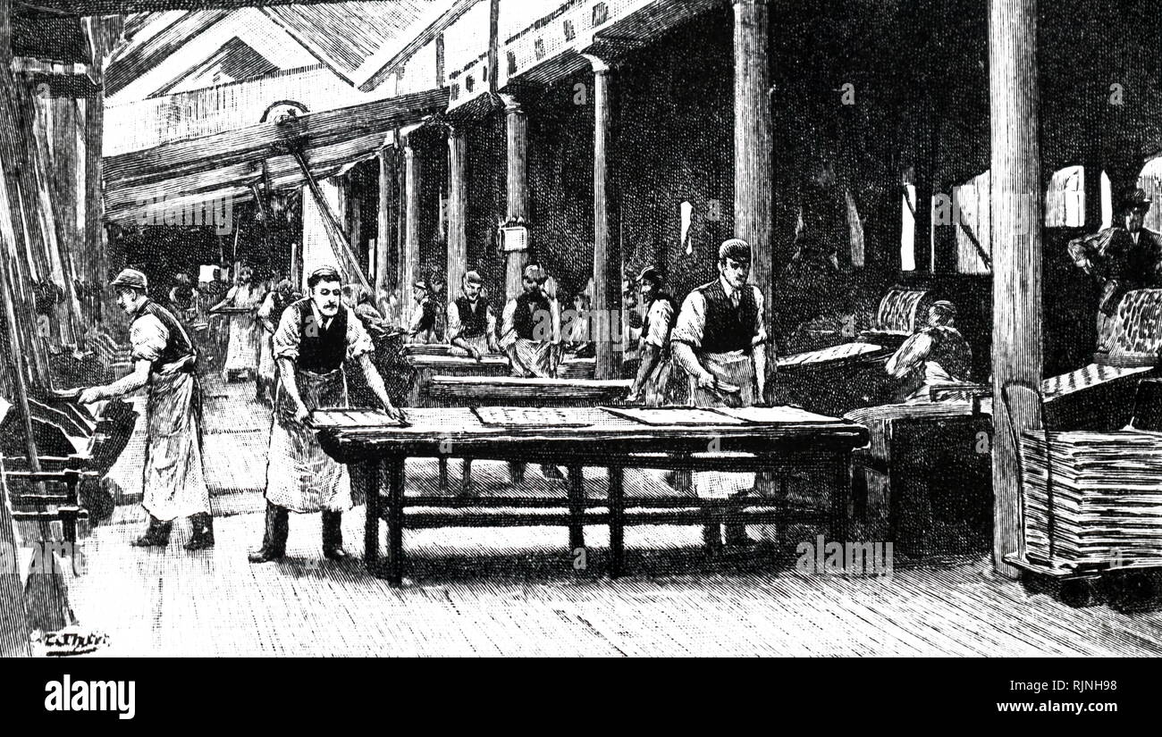 Una incisione raffigurante la Huntley & Palmer's factory, lettura. Datata del XIX secolo Foto Stock