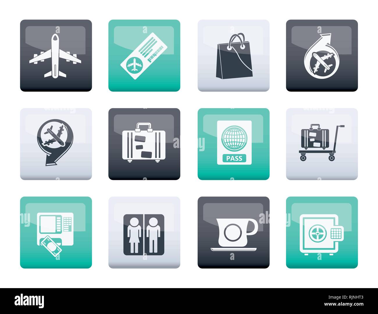 Aeroporto, viaggi e trasporti icone 1 al di sopra del colore di sfondo - vettore icona impostare Illustrazione Vettoriale