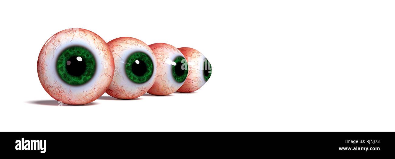 Gruppo di googly bulbi oculari umana con verde iris, isolato con ombra su sfondo bianco (3d illustrazione banner) Foto Stock